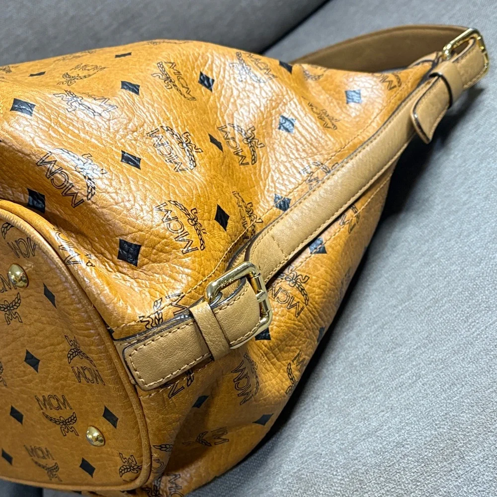 MCM Cognac Monogram Shoulder Hobo Bag ( Serial E0451)